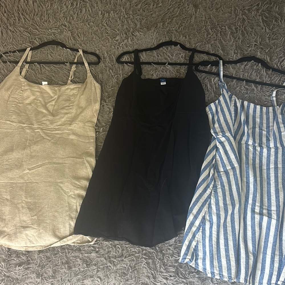 Old Navy Midi Dresses in Cream, Black, and Blue Stripes